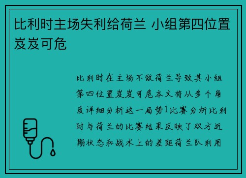 比利时主场失利给荷兰 小组第四位置岌岌可危