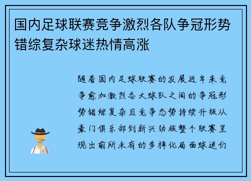 国内足球联赛竞争激烈各队争冠形势错综复杂球迷热情高涨