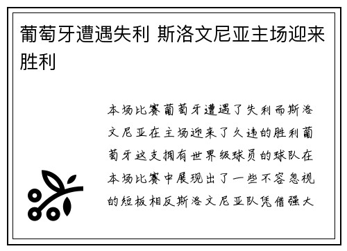 葡萄牙遭遇失利 斯洛文尼亚主场迎来胜利